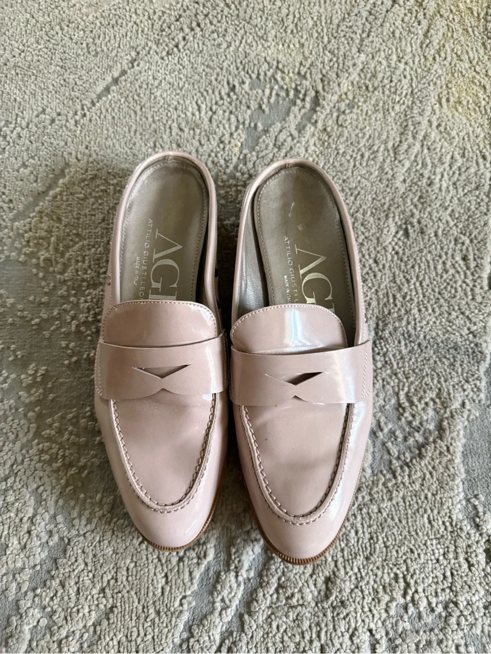AGL Blush Pink Leather Penny Loafers stud detailing slip on mules 39.5 / 9.5